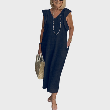 Astrid | Women's Sleeveless Linen Pocket Maxi White Dress