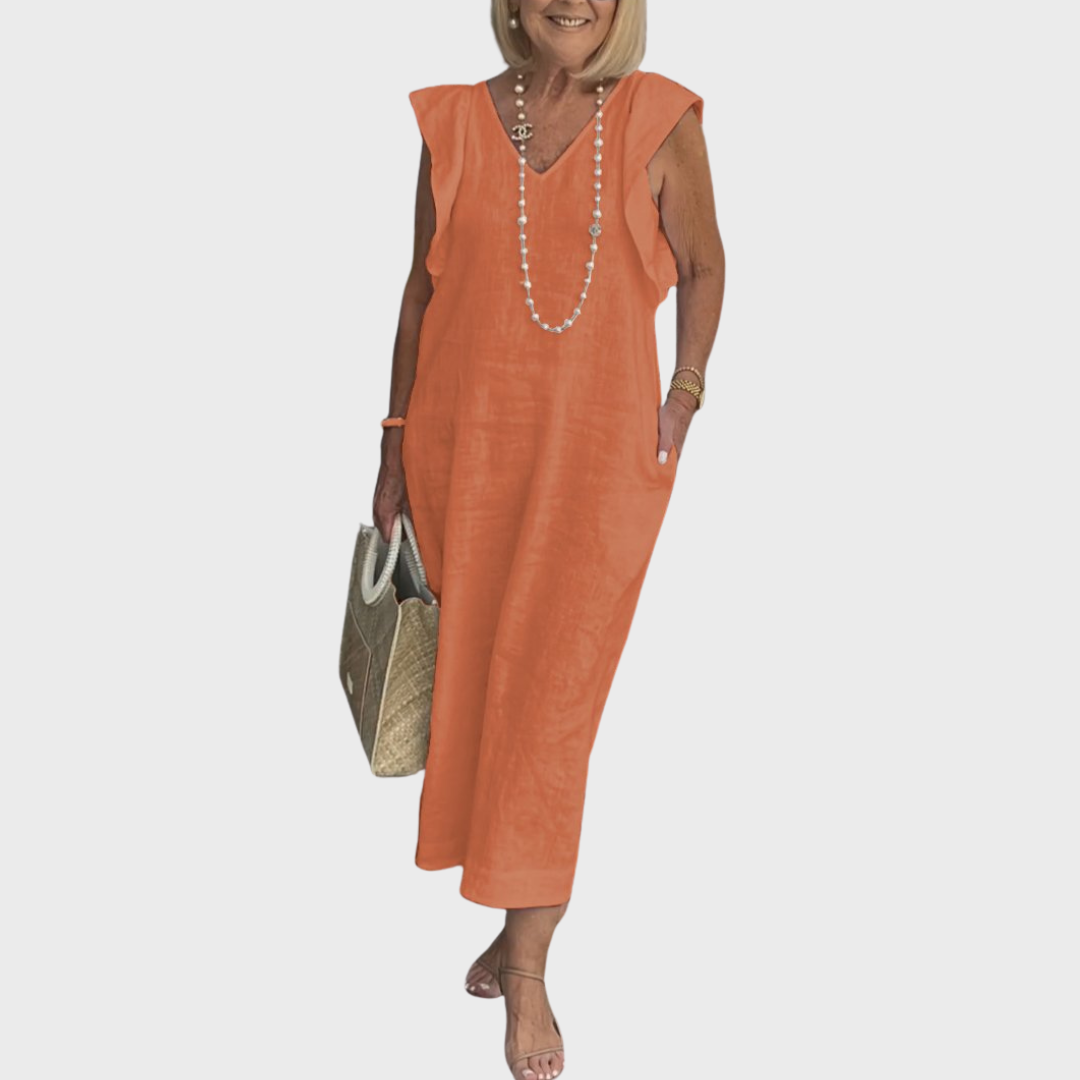 Astrid | Women's Sleeveless Linen Pocket Maxi White Dress