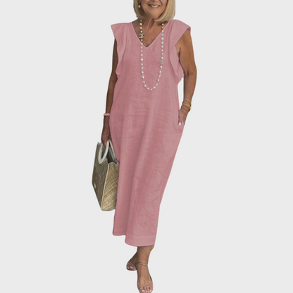 Adriana | Women's Elegant Linen Sleeveless Pocket Maxi Dress