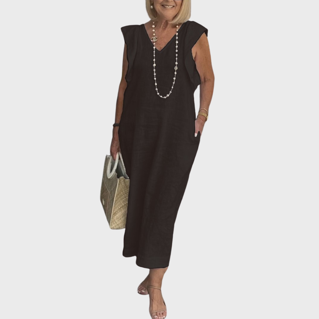 Adriana | Women's Elegant Linen Sleeveless Pocket Maxi Dress