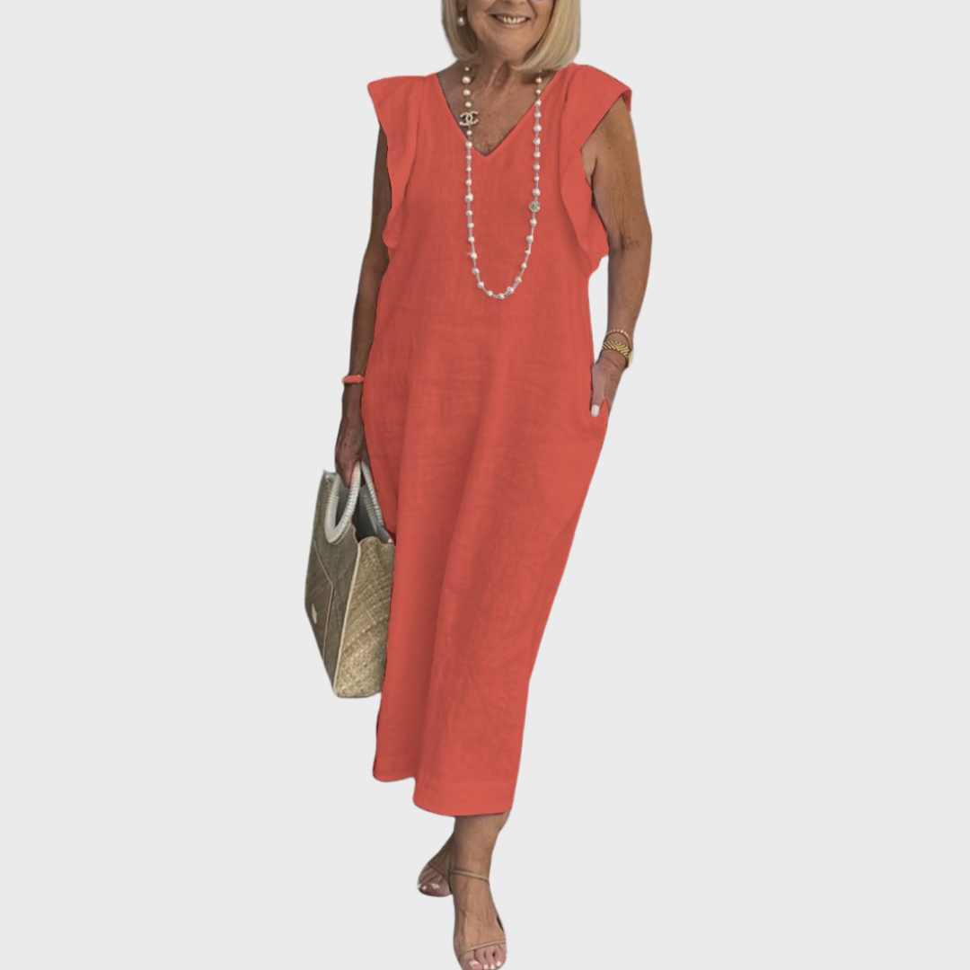 Astrid | Women's Sleeveless Linen Pocket Maxi White Dress
