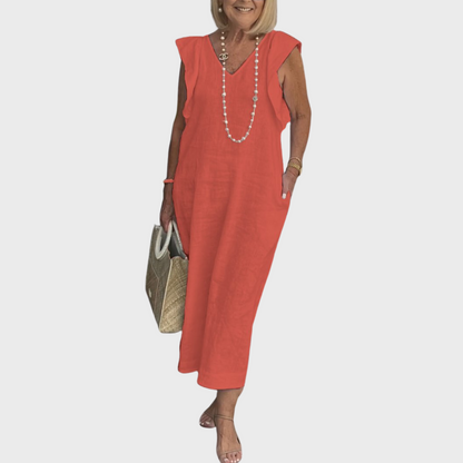 Astrid | Women's Sleeveless Linen Pocket Maxi White Dress