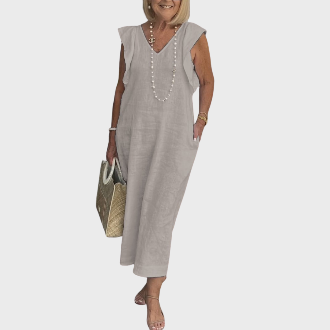 Astrid | Women's Sleeveless Linen Pocket Maxi White Dress