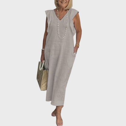 Astrid | Women's Sleeveless Linen Pocket Maxi White Dress