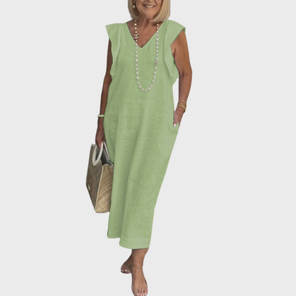 Adriana | Women's Elegant Linen Sleeveless Pocket Maxi Dress