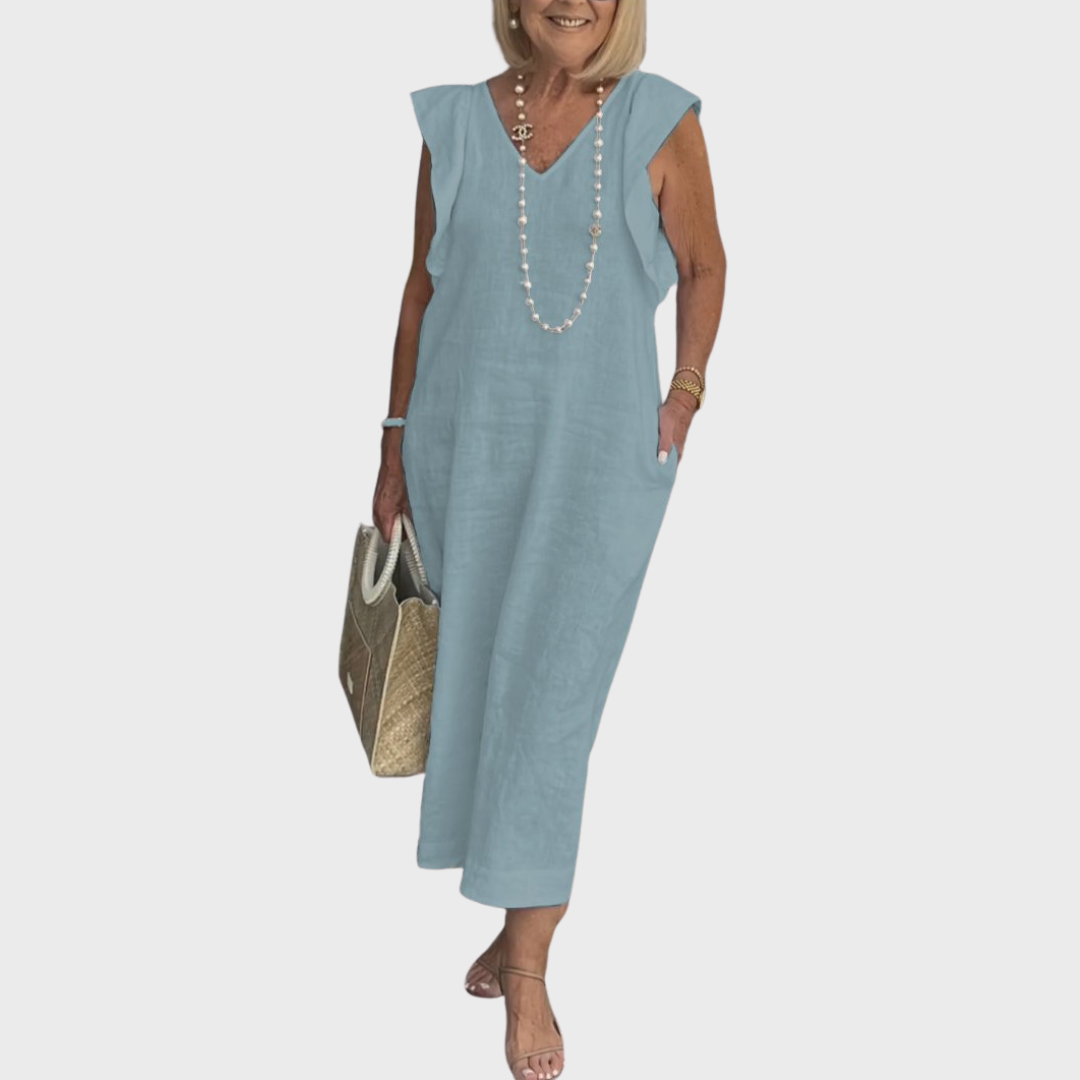 Adriana | Women's Elegant Linen Sleeveless Pocket Maxi Dress