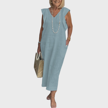 Adriana | Women's Elegant Linen Sleeveless Pocket Maxi Dress