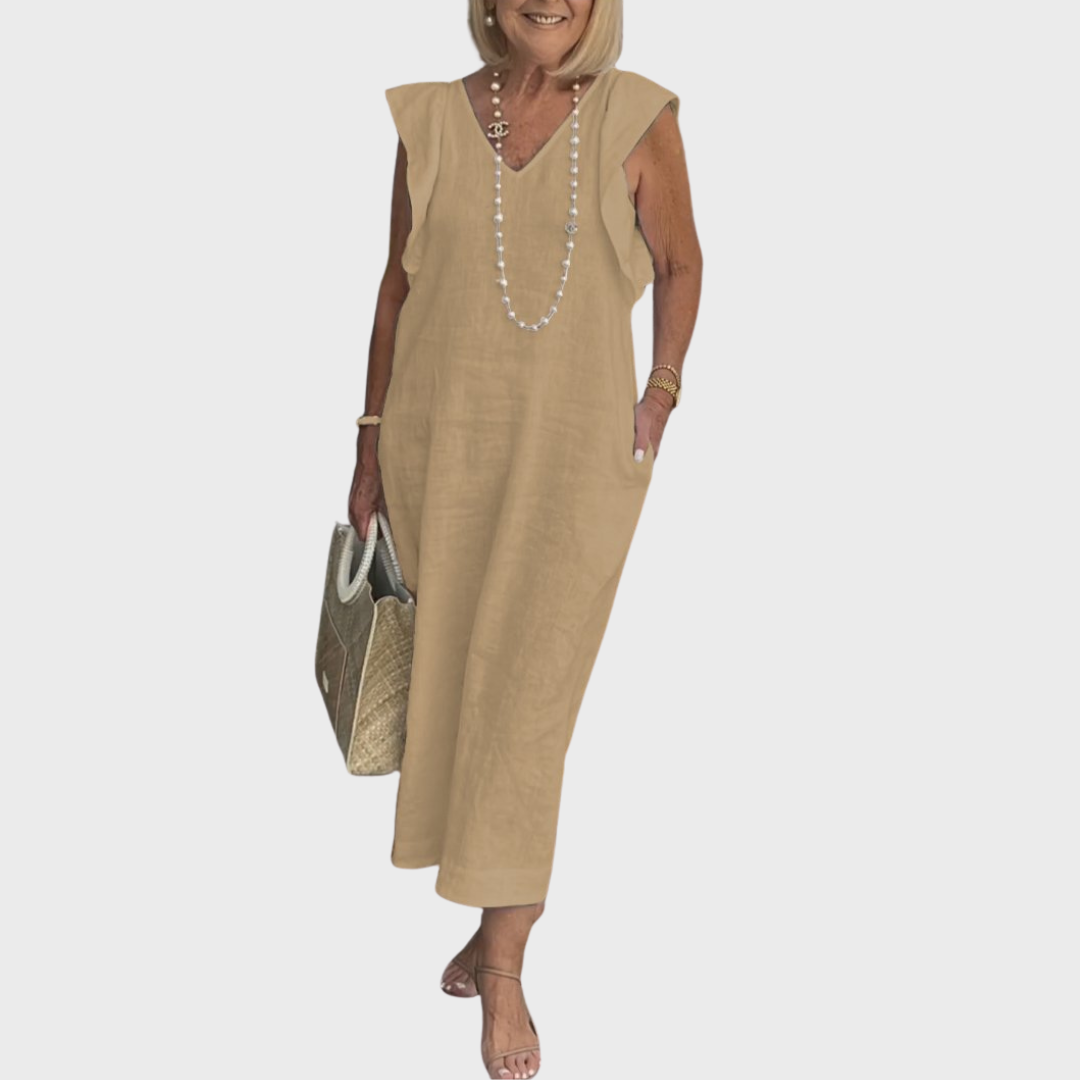 Astrid | Women's Sleeveless Linen Pocket Maxi White Dress
