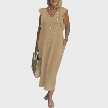 Astrid | Women's Sleeveless Linen Pocket Maxi White Dress