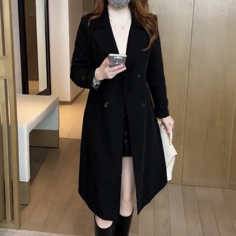 Alethea | Black Double-Breasted Trench Coat