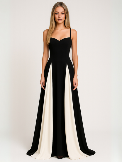 Aurora | Black & White Contrast Women Wedding Guest Elegant Formal Maxi Dress