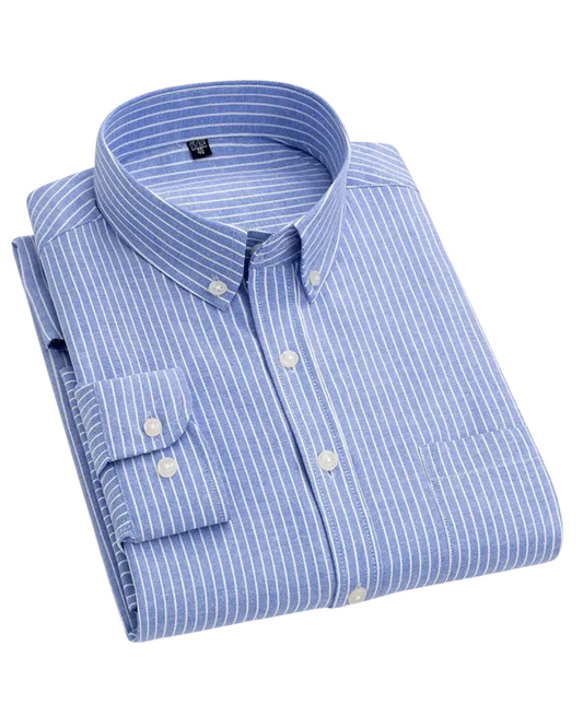 Beckett | Elegant Light Blue Modern Striped Cotton Shirt