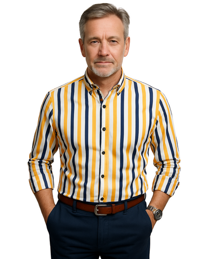 Beckett | Relaxed Navy White Striped Cotton Shirt