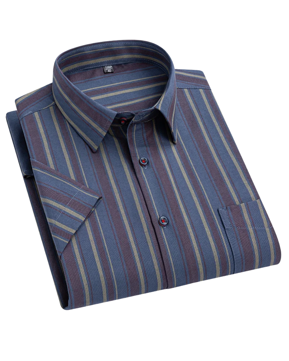 Bram | Navy Striped Short-Sleeve Cotton Shirt