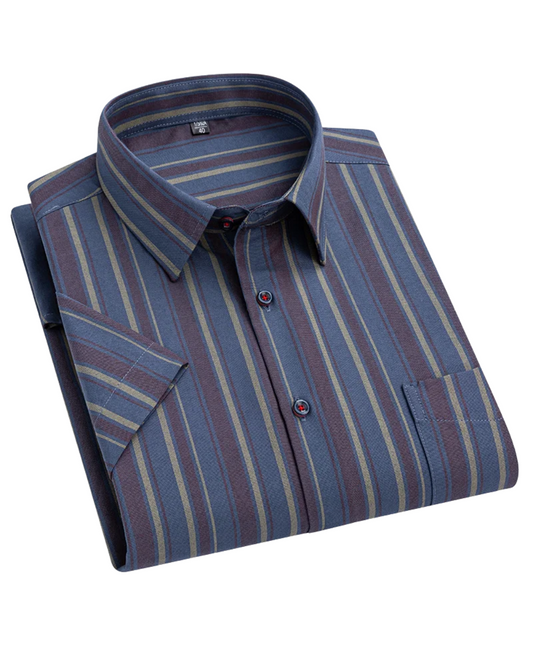 Benedict | Navy Striped Short-Sleeve Cotton Shirt