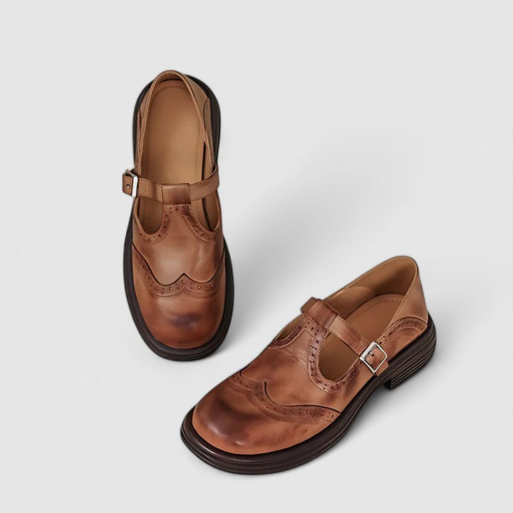 Alethea | Elegant Brown Leather Mary Jane Shoes