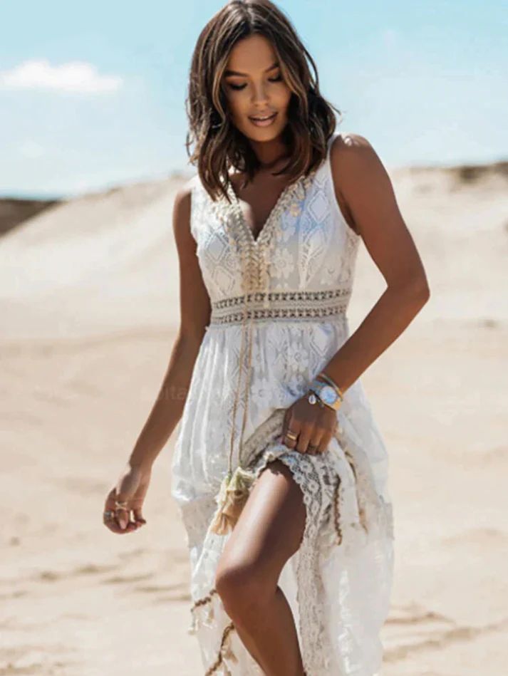 Astrid | Women's Boho Chic Lace Sleeveless V Neck Split Maxi Dress