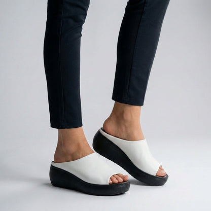 Astrid | Women’s Orthopedic Platform Slide Sandals with Open Toe - Black Leather