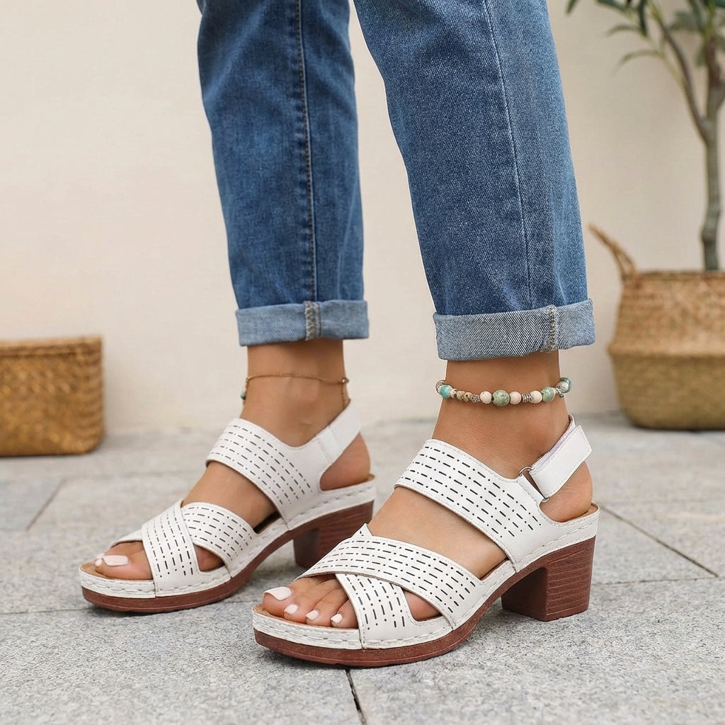 Astrid | Women’s Orthopedic Platform Heel Comfort Sandals - Blue Perforated Strap