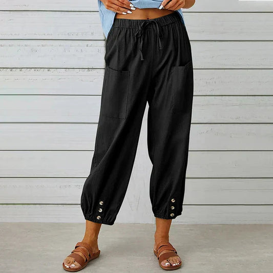 Astrid | Women’s Relaxed Fit High Waist Black Linen Pants