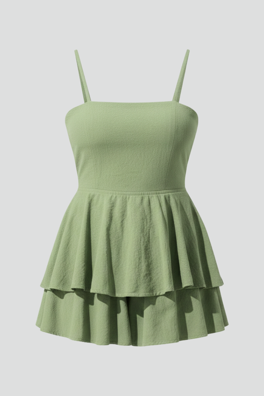 Alethea | Women’s Spaghetti Strap Flared Skirt Mini Dress in Sage Green