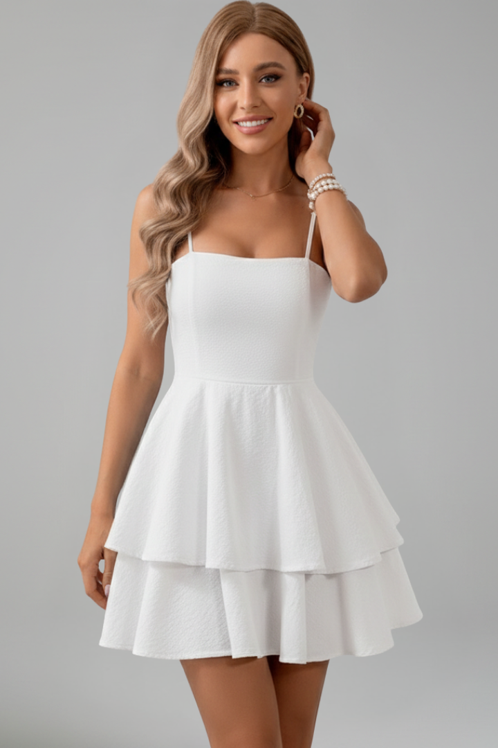 Alethea | Women’s Spaghetti Strap Flared Skirt Mini Dress in Sage Green