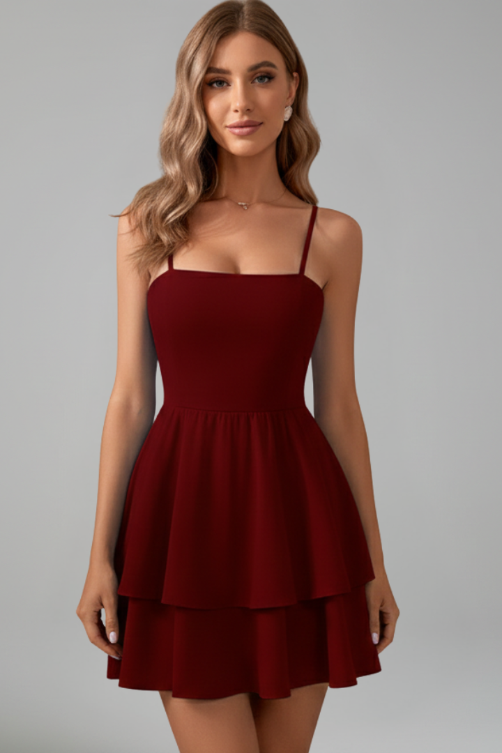 Alethea | Women’s Spaghetti Strap Flared Skirt Mini Dress in Sage Green