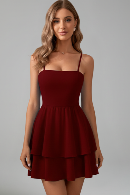 Alethea | Women’s Spaghetti Strap Flared Skirt Mini Dress in Sage Green