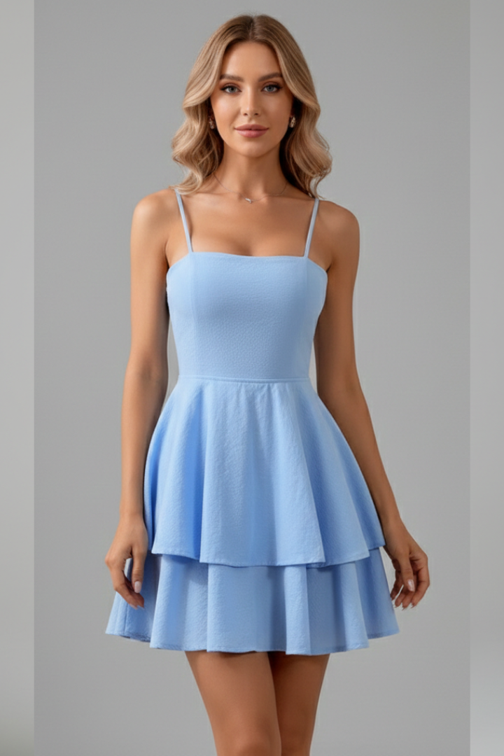 Alethea | Women’s Spaghetti Strap Flared Skirt Mini Dress in Sage Green