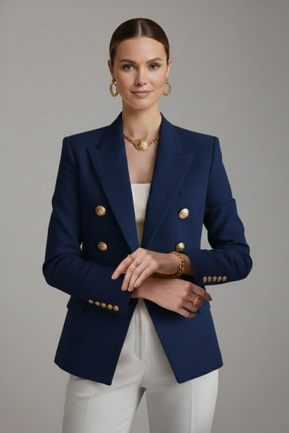 Alethea | Women’s Double-Breasted Blazer with Gold-Tone Button Details - Black