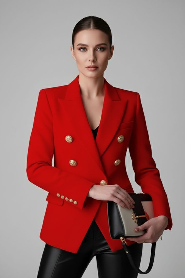 Alethea | Women’s Double-Breasted Blazer with Gold-Tone Button Details - Black