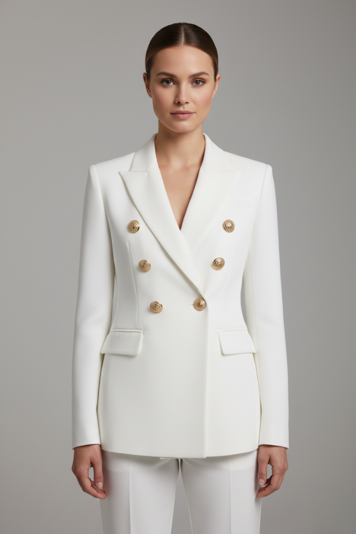 Alethea | Women’s Double-Breasted Blazer with Gold-Tone Button Details - Black