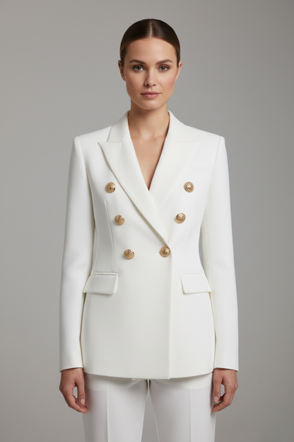 Alethea | Women’s Double-Breasted Blazer with Gold-Tone Button Details - Black