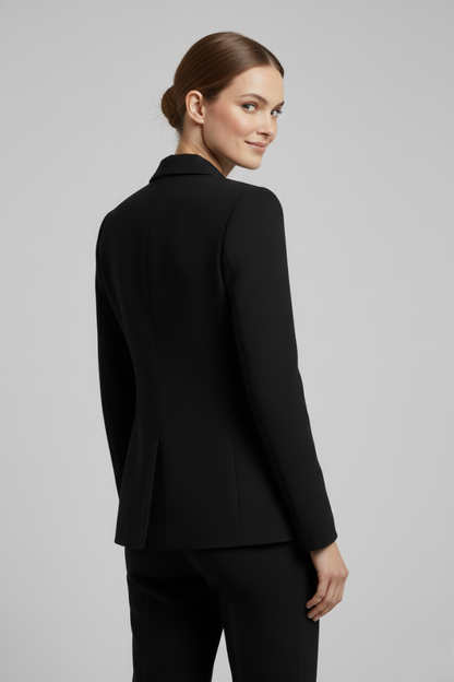 Alethea | Women’s Double-Breasted Blazer with Gold-Tone Button Details - Black