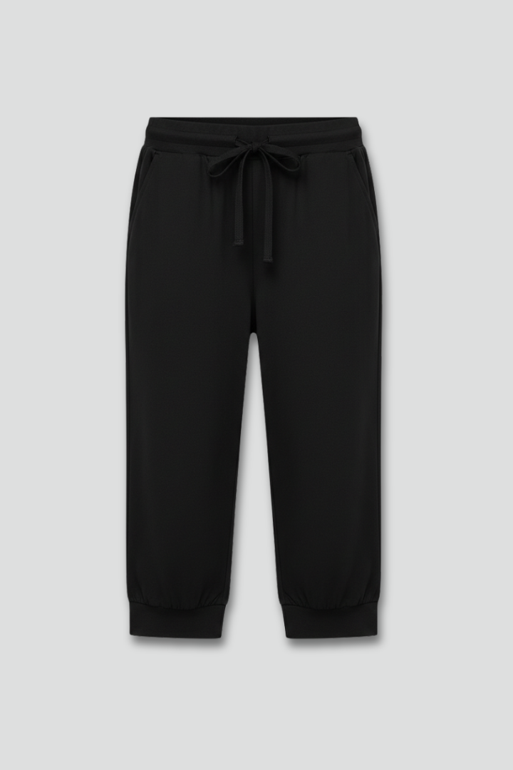 Juliette | Women’s Black Capri Trousers with Drawstring Waist and Side Pockets