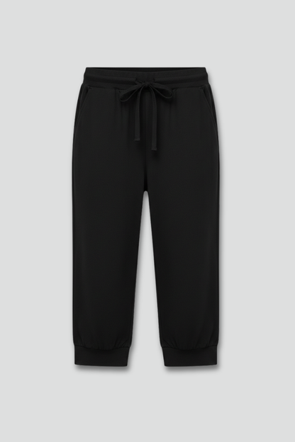 Juliette | Women’s Black Capri Trousers with Drawstring Waist and Side Pockets