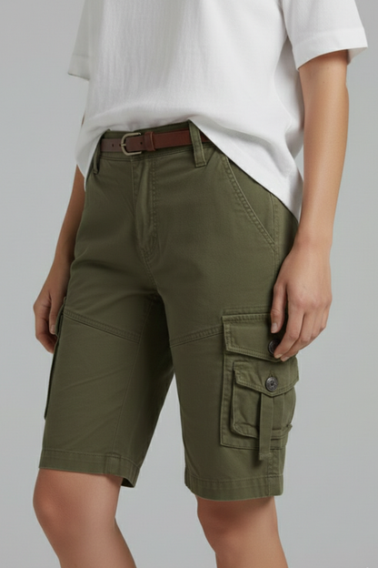 Alethea | Olive Green Women's Utility Pocket Cargo Shorts