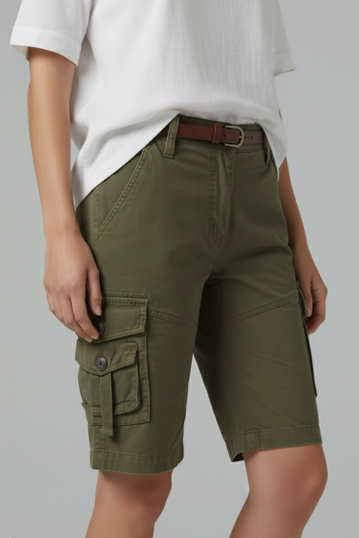 Alethea | Olive Green Women's Utility Pocket Cargo Shorts