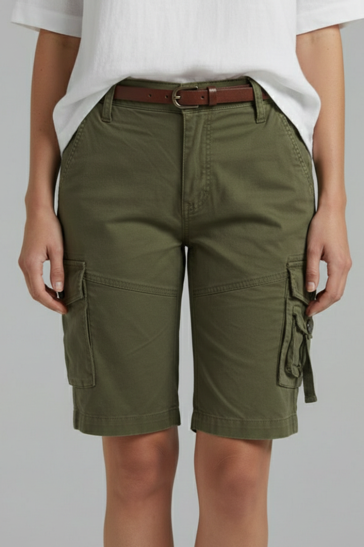 Alethea | Olive Green Women's Utility Pocket Cargo Shorts