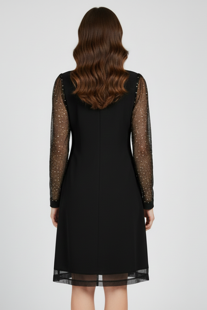Alethea | Black Sequin Sleeve V-Neck Cocktail Dress