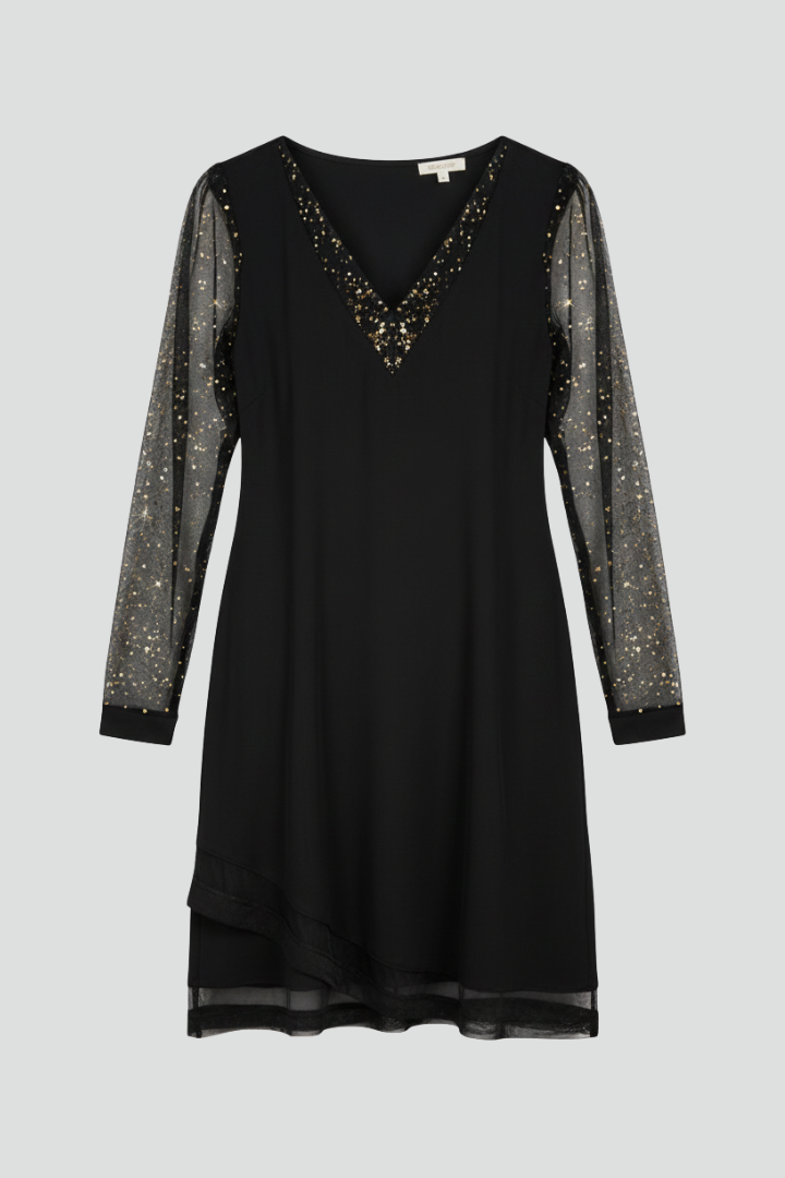 Alethea | Black Sequin Sleeve V-Neck Cocktail Dress
