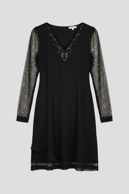 Alethea | Black Sequin Sleeve V-Neck Cocktail Dress