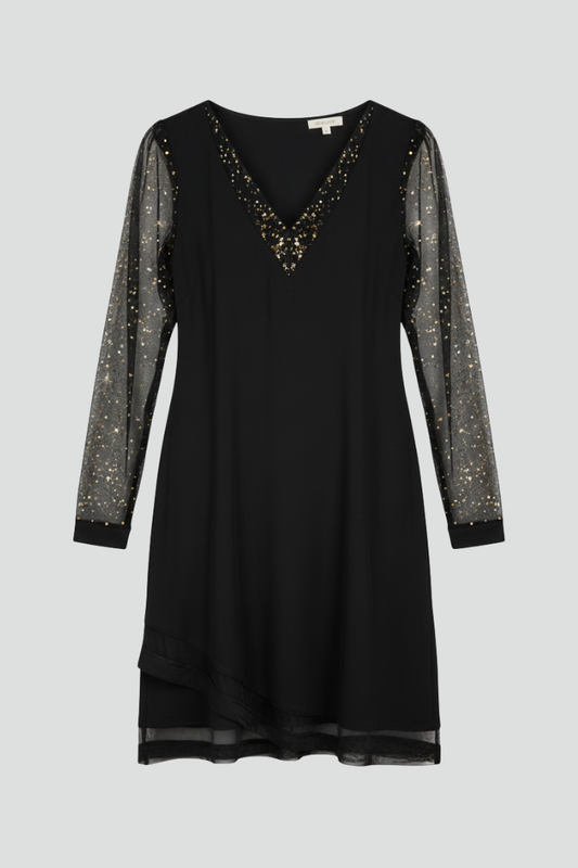 Alethea | Black Sequin Sleeve V-Neck Cocktail Dress