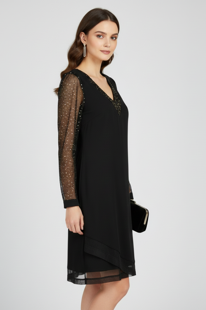 Alethea | Black Sequin Sleeve V-Neck Cocktail Dress