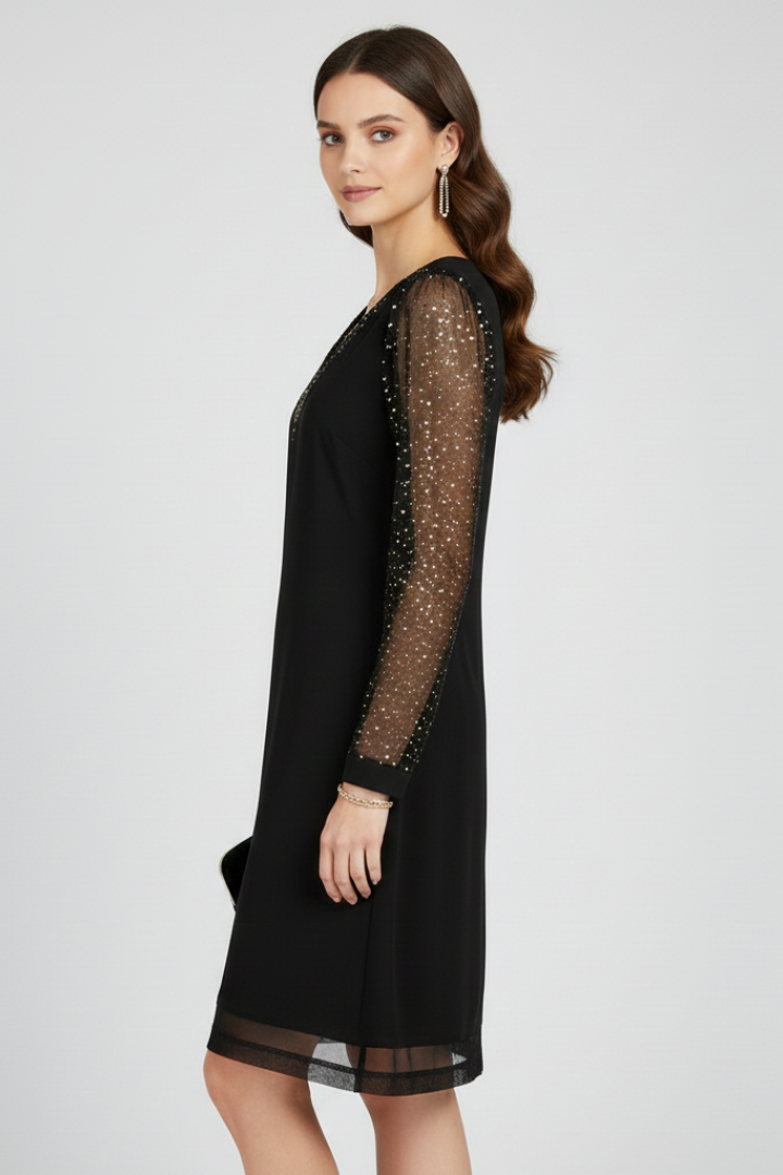 Alethea | Black Sequin Sleeve V-Neck Cocktail Dress