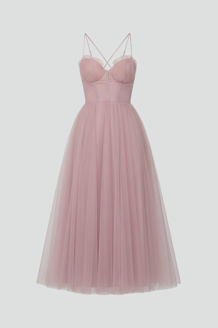 Aurora | Blush Pink Women's Strapless Tulle Skirt Maxi Dress