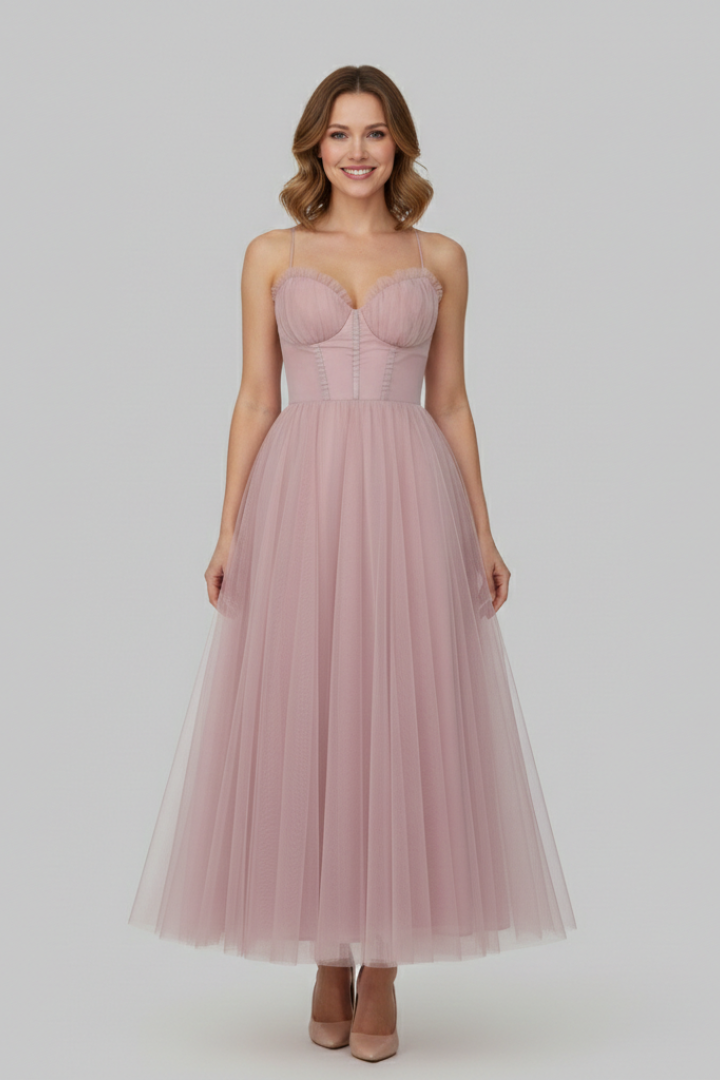 Aurora | Blush Pink Women's Strapless Tulle Skirt Maxi Dress