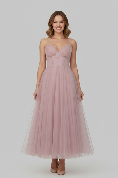Aurora | Blush Pink Women's Strapless Tulle Skirt Maxi Dress
