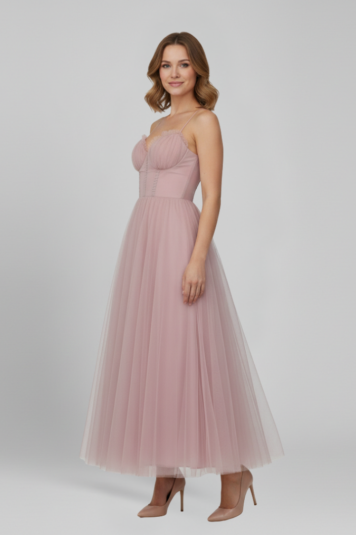 Aurora | Blush Pink Women's Strapless Tulle Skirt Maxi Dress