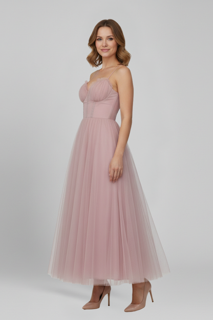 Aurora | Blush Pink Women's Strapless Tulle Skirt Maxi Dress